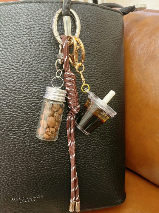 Iced Americano Coffee Paired With Coffee Bottl- Keychain