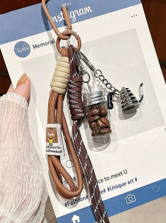 Handmade Coffee Series Pendants + Real Coffee Bean Iced Americano - Keychain