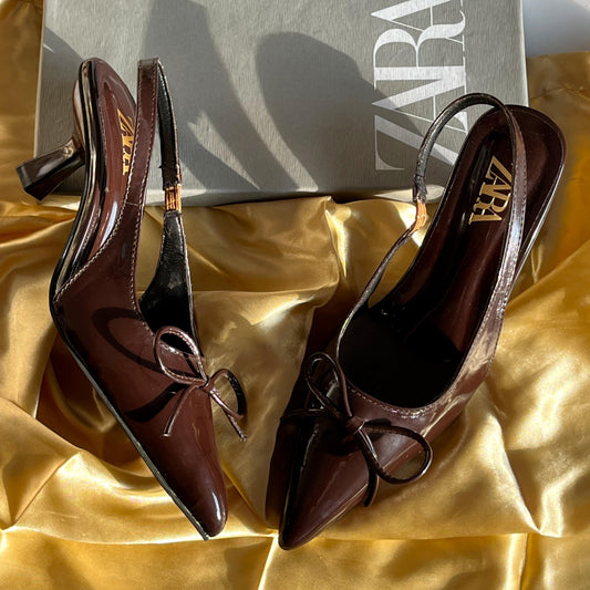 Zara - Bow Patent Slingback Heels