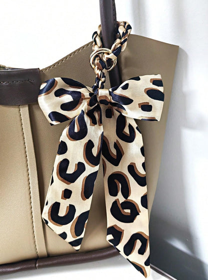 Simple Leopard Print Bowknot Bag - Keychain