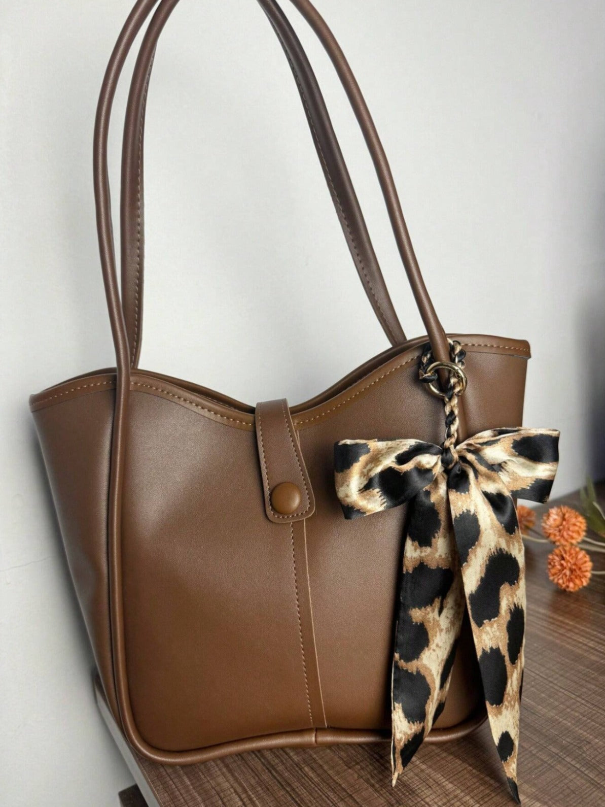 Simple Leopard Print Bowknot Bag - Keychain