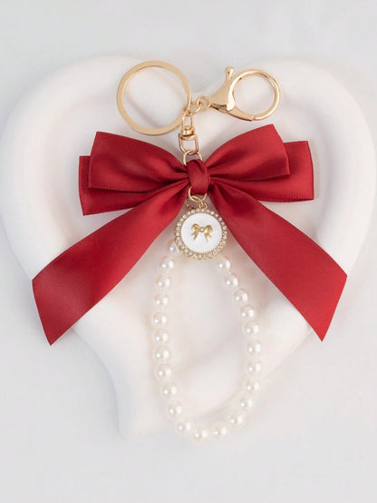 Pearl Bow Bag Charm - keychain