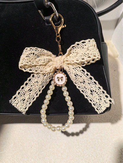 Pearl Bow Bag Charm - keychain