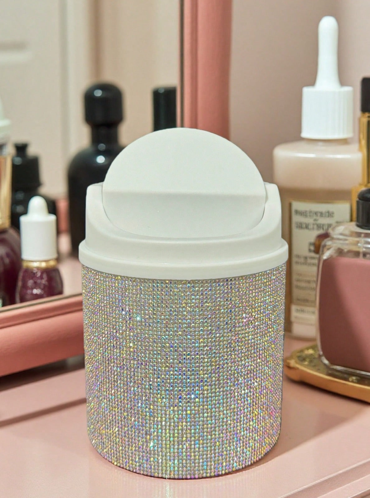 Decorated Makeup Trash Can - Organizer