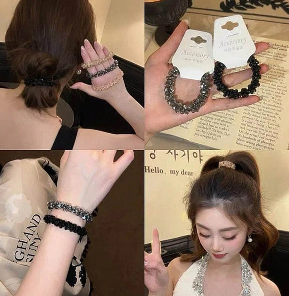 Crystal Beaded Hair Scrunchies/Headband