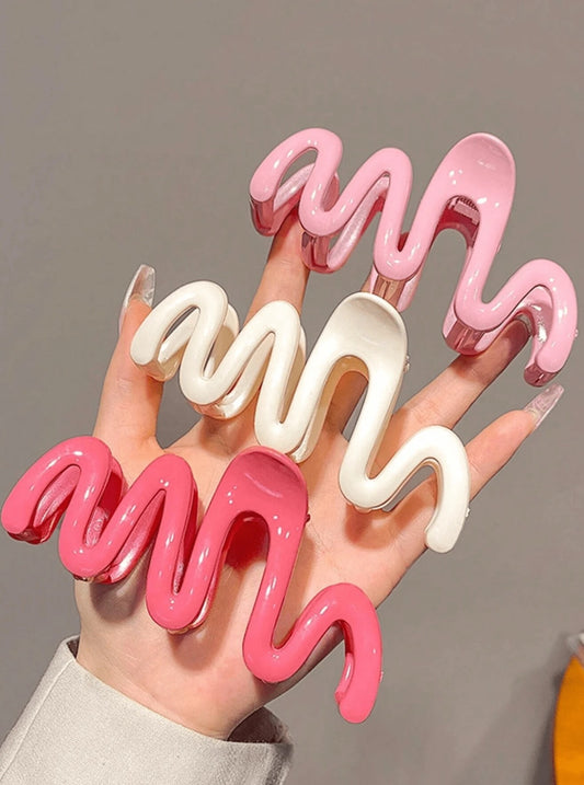 Plastic Wave Pattern Hair Clips - 3pcs set
