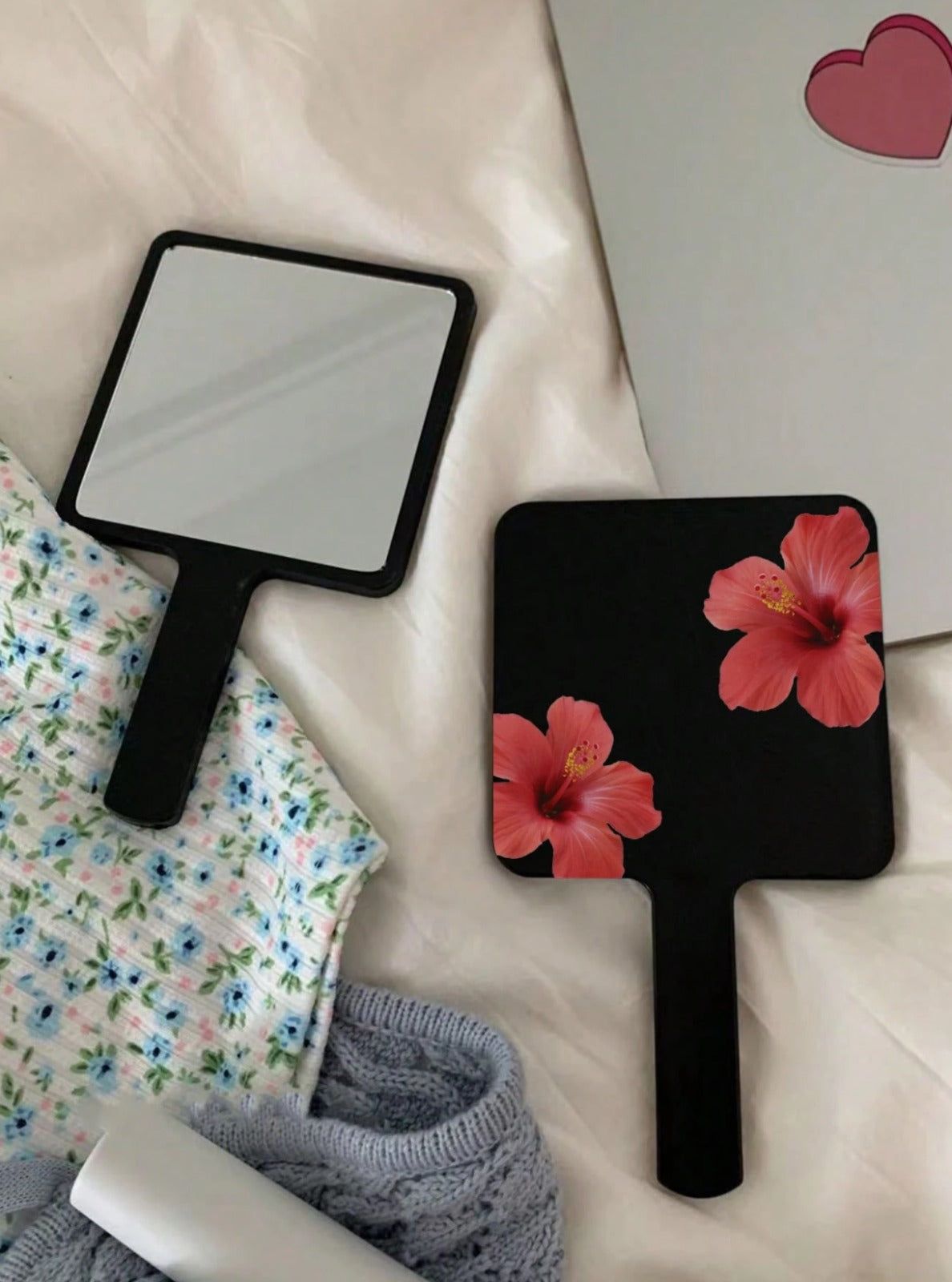 Floral Print Square Makeup Mirror
