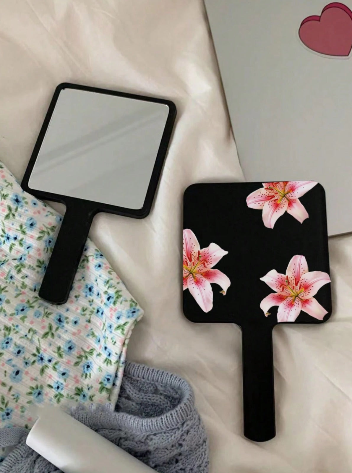 Floral Print Square Makeup Mirror