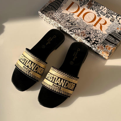 Christian Dior -  Embroidered Flat Slippers