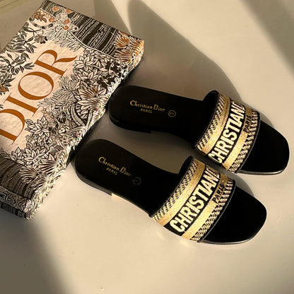 Christian Dior -  Embroidered Flat Slippers
