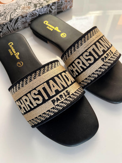 Christian Dior -  Embroidered Flat Slippers