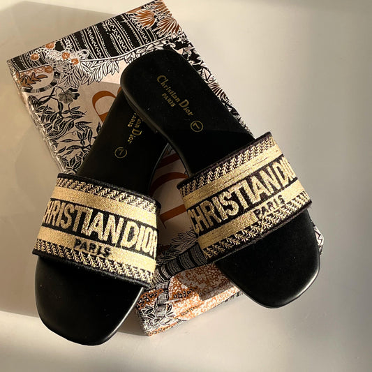 Christian Dior -  Embroidered Flat Slippers