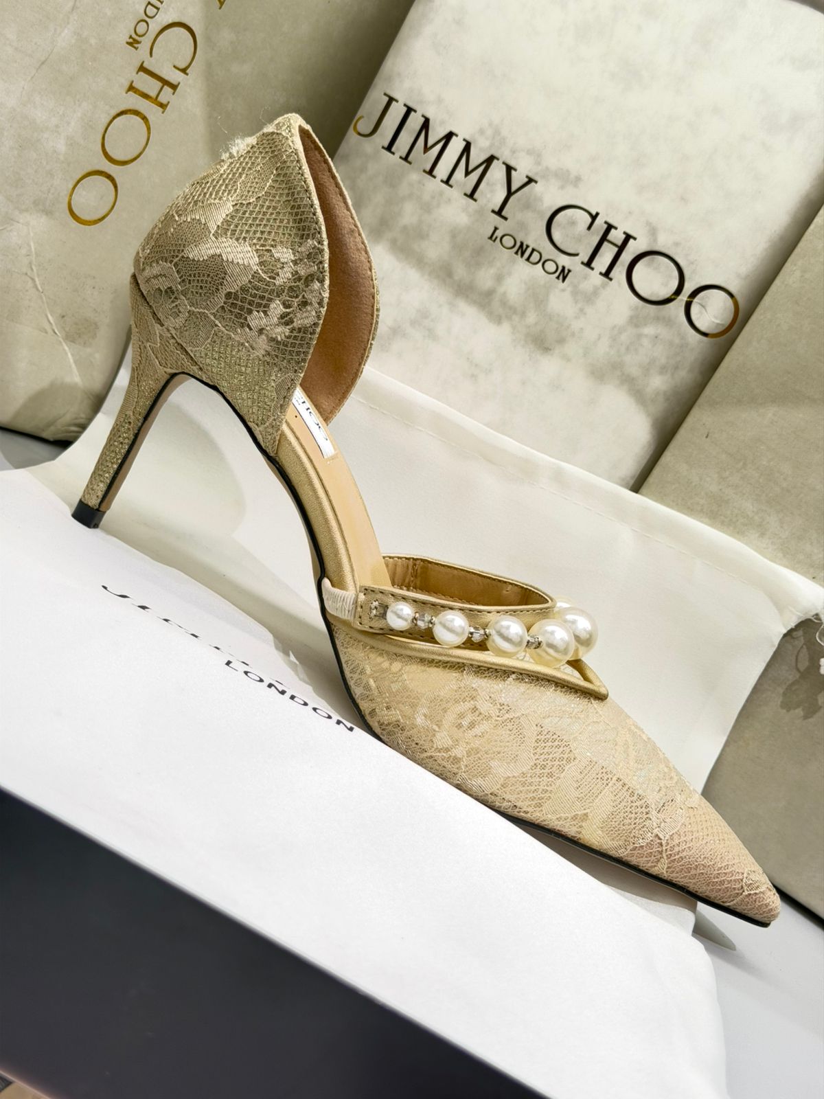 JIMMY CHOO Aurelie 85 Pearl - Made in Italy Imported