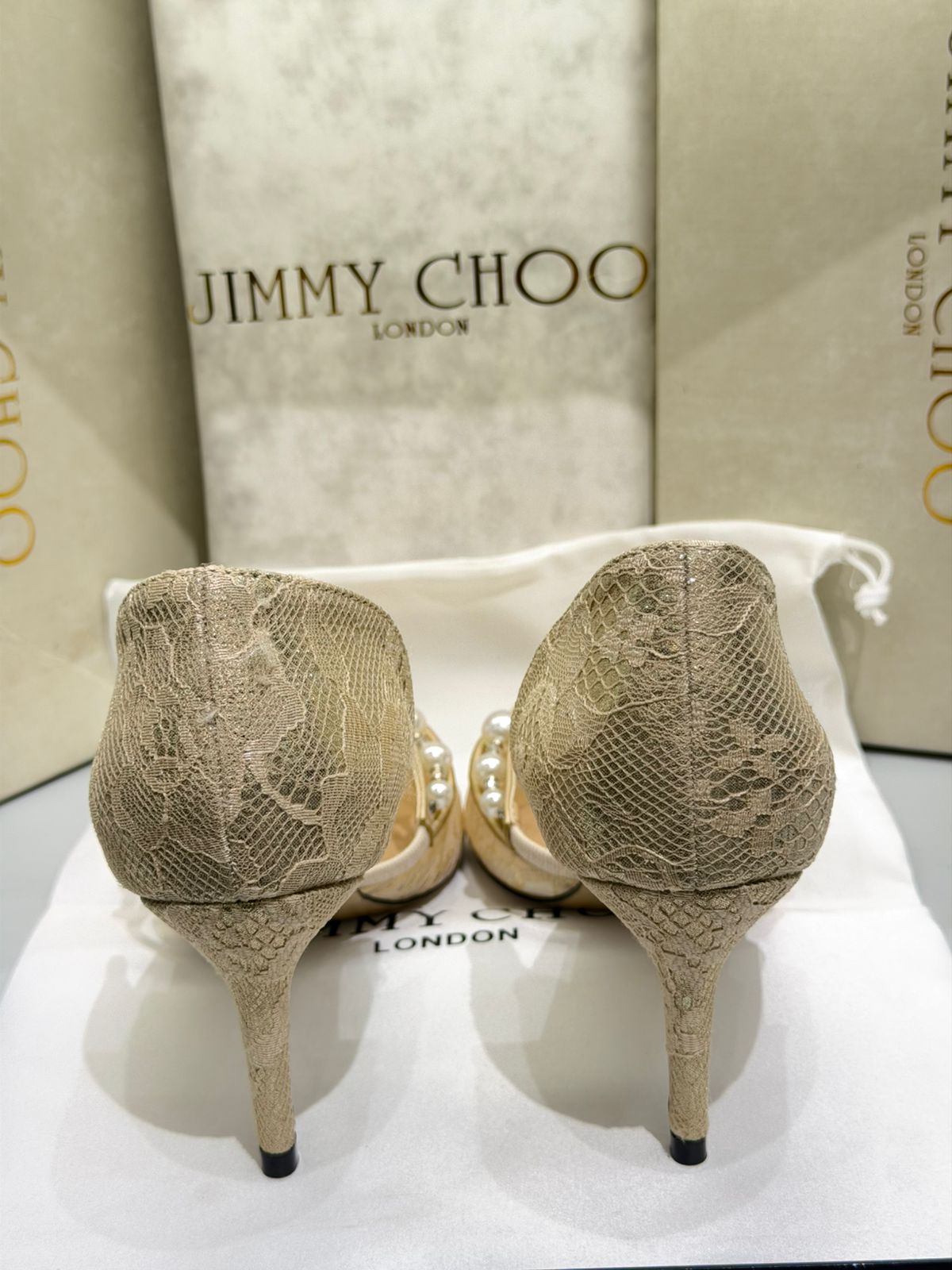 JIMMY CHOO Aurelie 85 Pearl - Made in Italy Imported