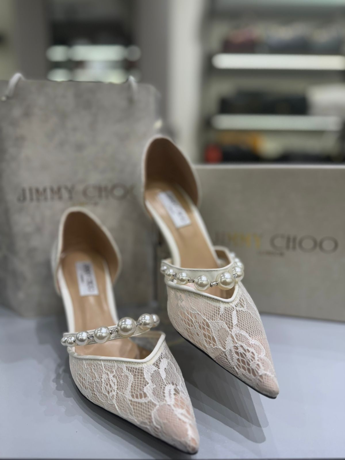 JIMMY CHOO Aurelie 85 Pearl - Made in Italy Imported