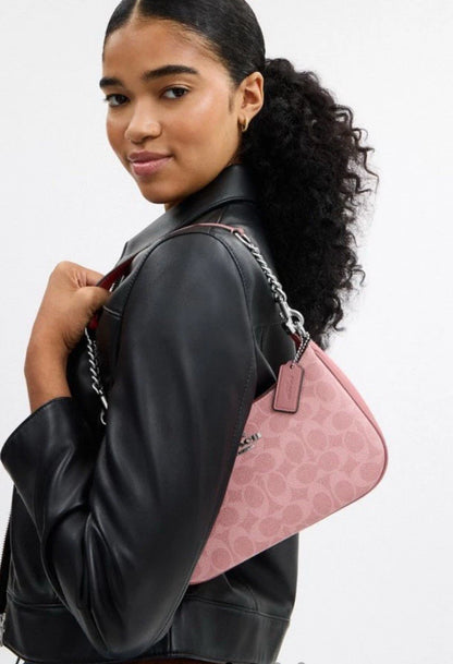 Coach Teri Shoulder Bag In Signature Canvas - Pink premium Dupe